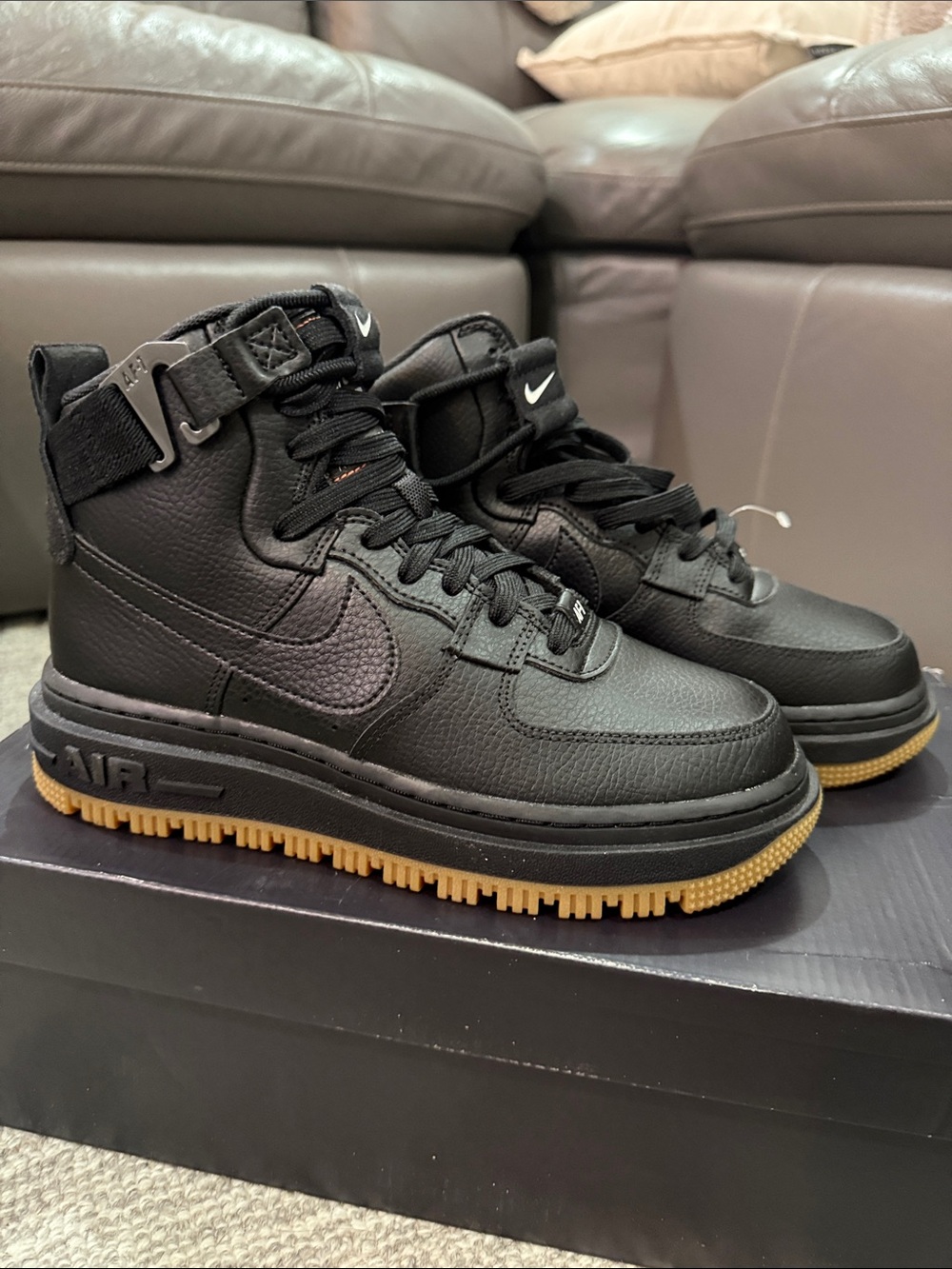 NWT Nike Air Force 1 Black High-Top Sneakers with Gum Sole